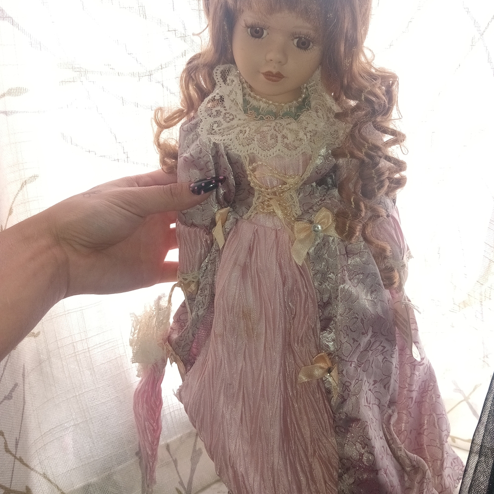 Elegant Pink and Purple Porcelain Doll